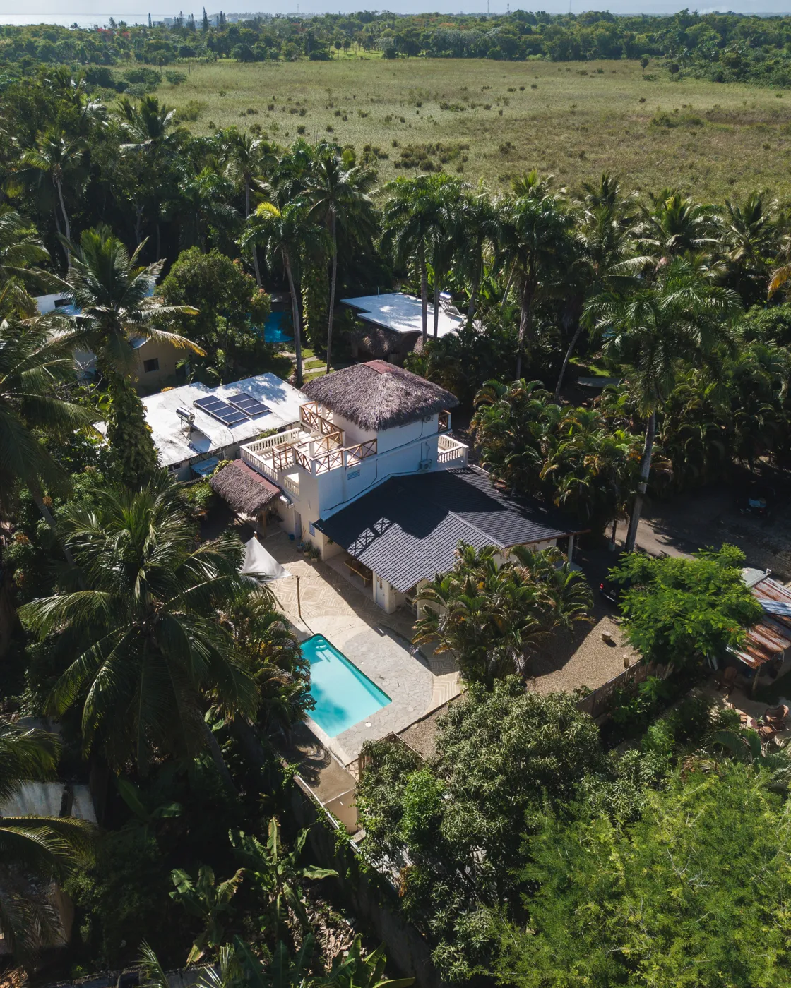 The villa and pool from above