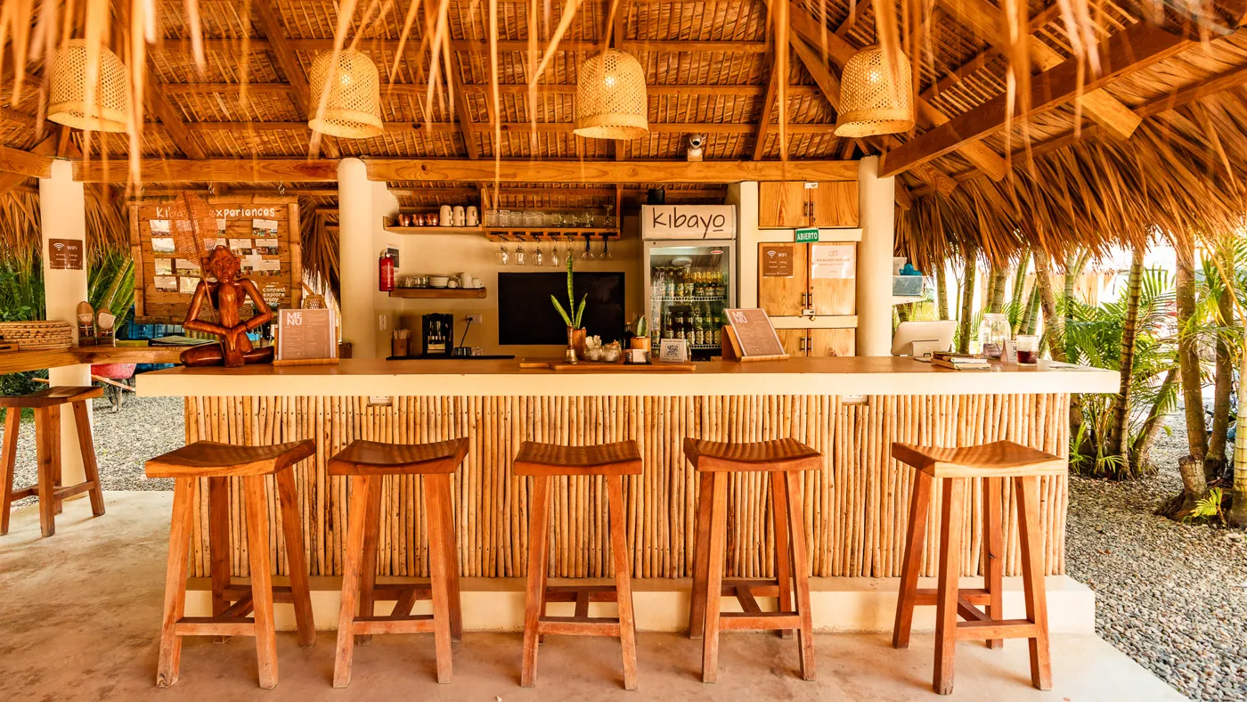 The bar with wooden stools