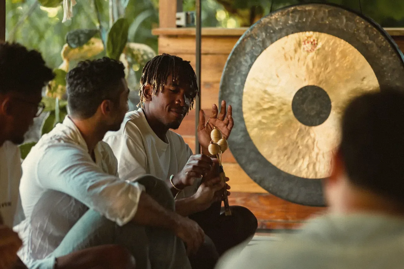 A sound healing session with a gong