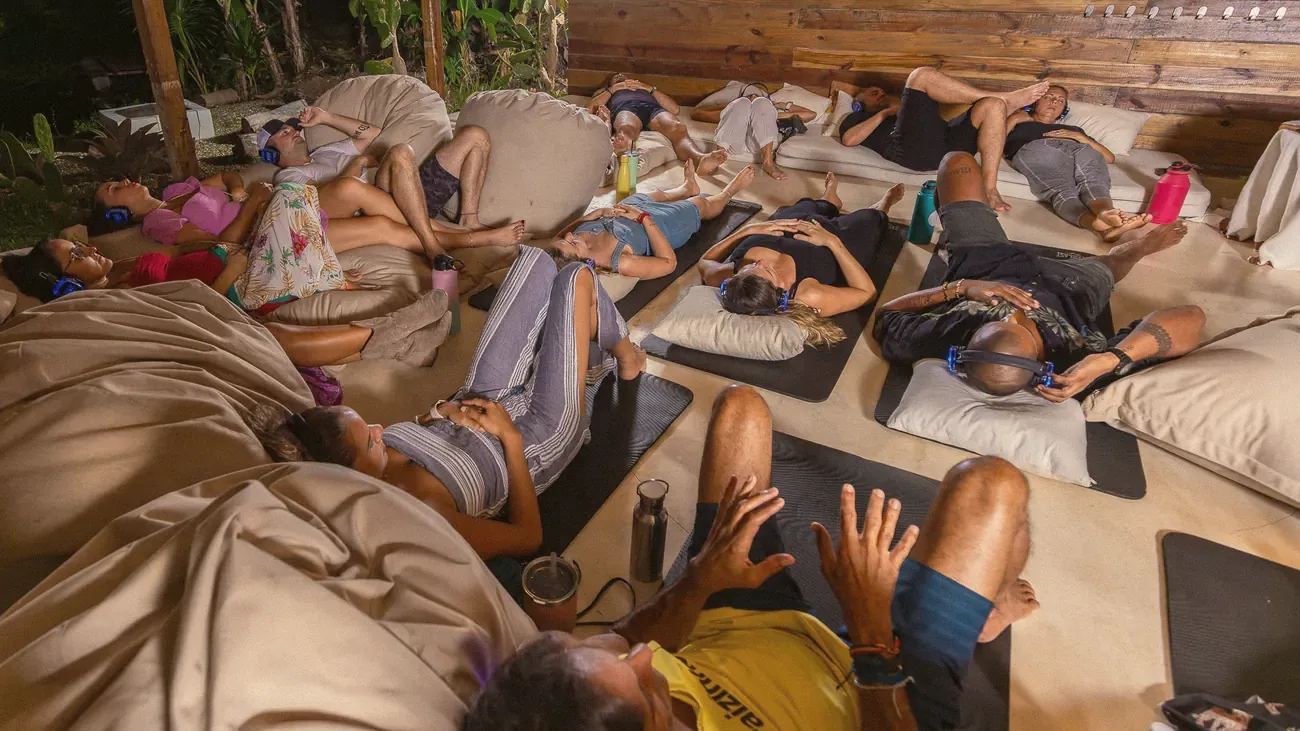 A group lying down during a sound journey