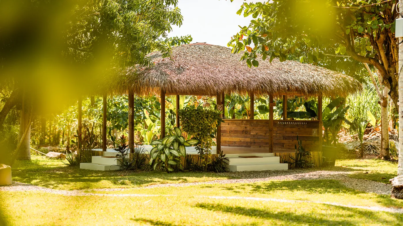 The shala in the sunny garden